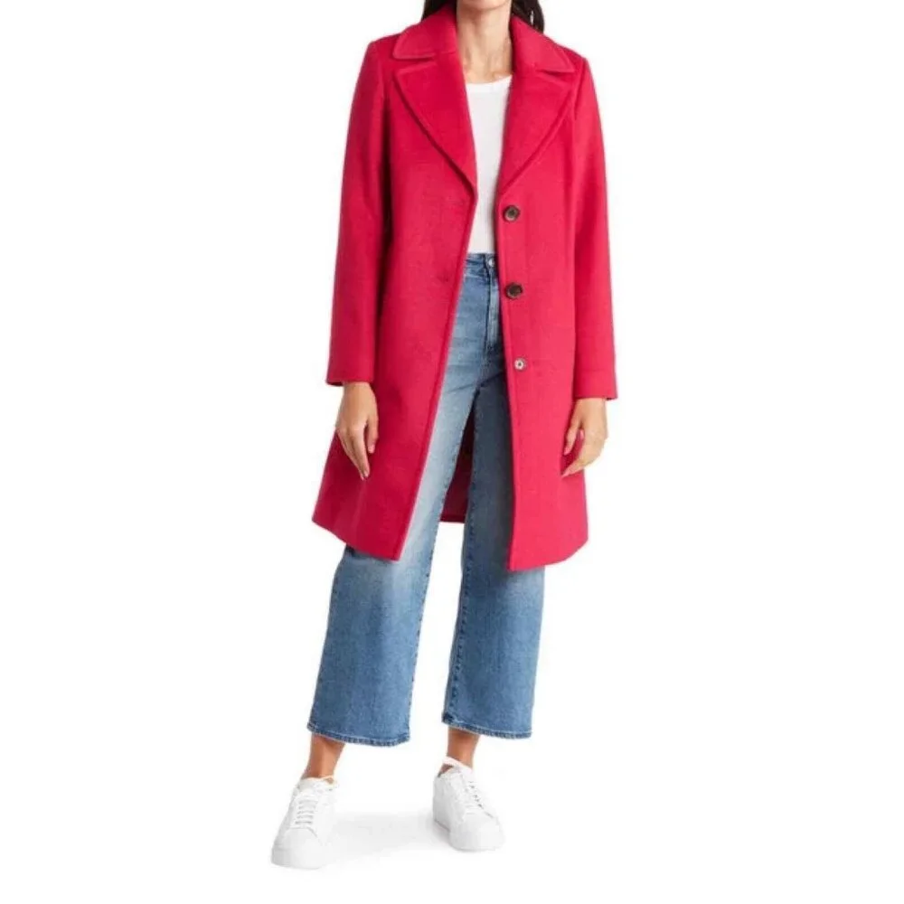 🆕SAM EDELMAN Wool Blend Long Coat Boysenberry Pink 10 - Picture 1 of 7